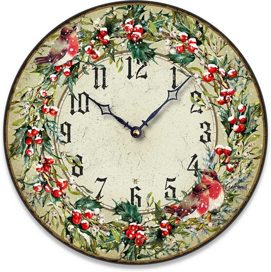 Item C1450 Red Birds and Holly Christmas Wall Clock