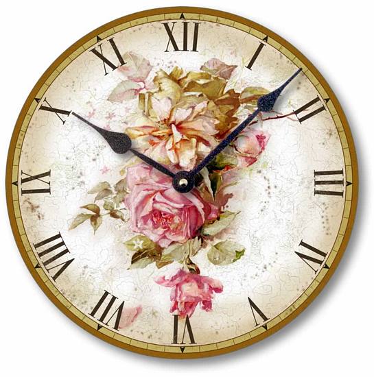 Item C6004 Vintage Style Pink Roses Clock