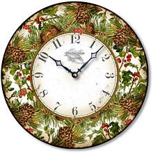 Item C1712 Vintage Style Holly Berries Pine Wall Clock